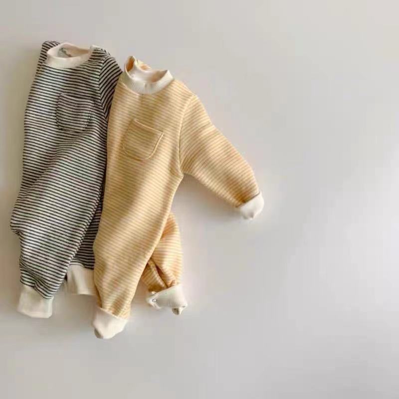 Korean Style Spring And Autumn New Men And Women Baby Striped Long-sleeve Jumpsuit
