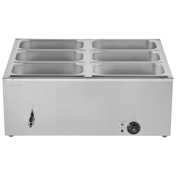 Commercial Food Warmer 6-Pan 1500W Countertop Buffet Bain Marie With Lid