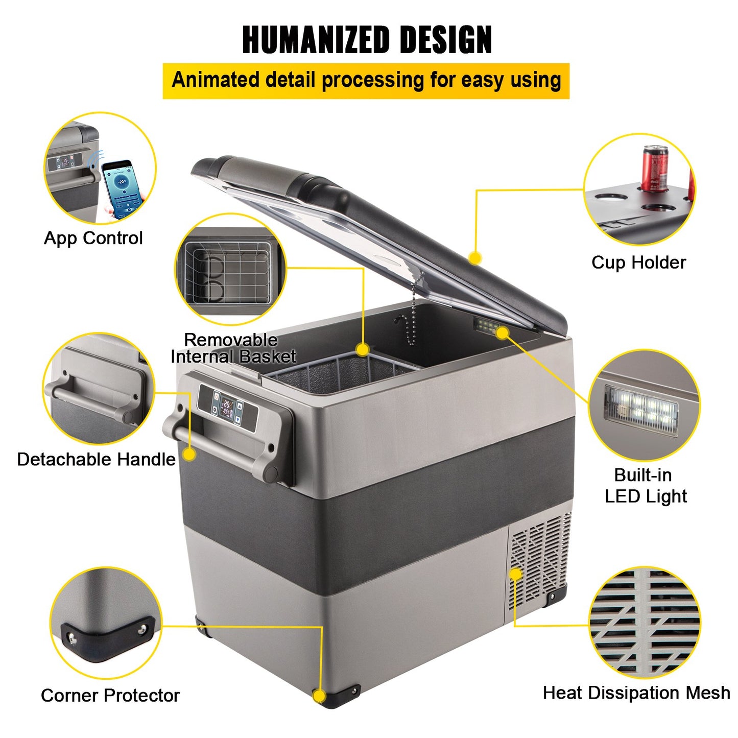 12 Volt Refrigerator, 58 Quart Car Refrigerator, Dual Zone Portable Refrigerator,RV Refrigerator With 12/24V DC And 110-240V AC, Freezer Fridge Cooler, For Car, RV, Camping And Home Use